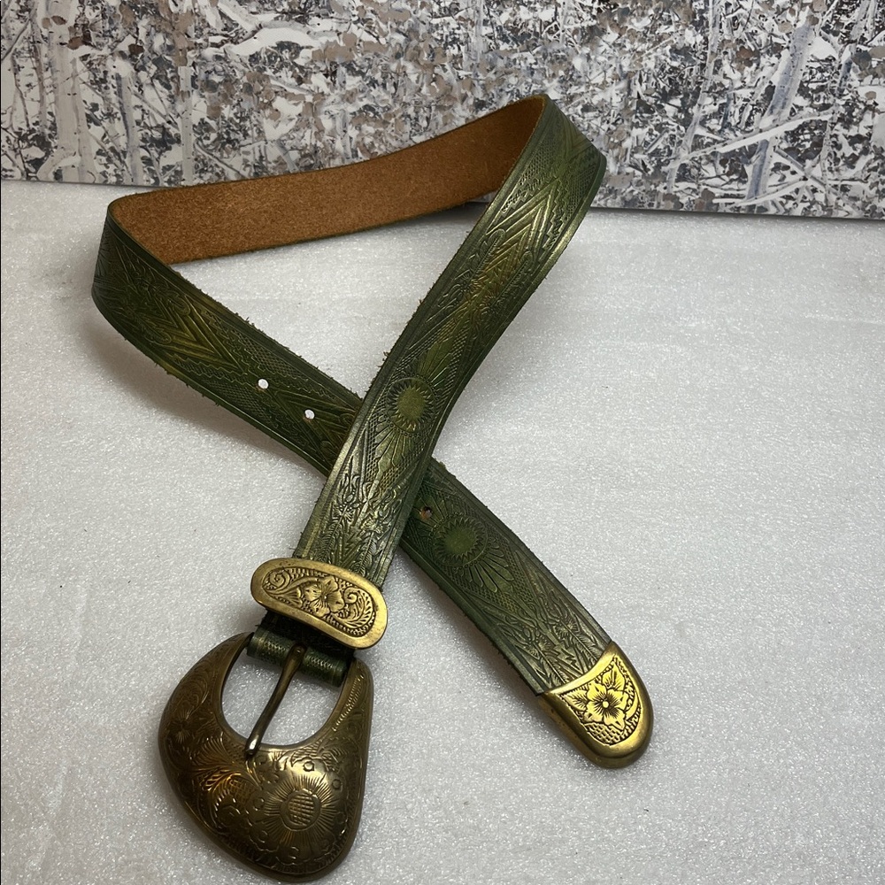 Engraved Tooled Leather Belt - Picture 6 of 10